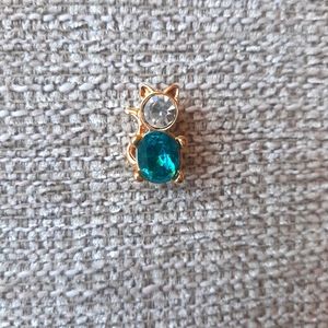 Gold, Diamond and Turquoise Cat Pin Brooch